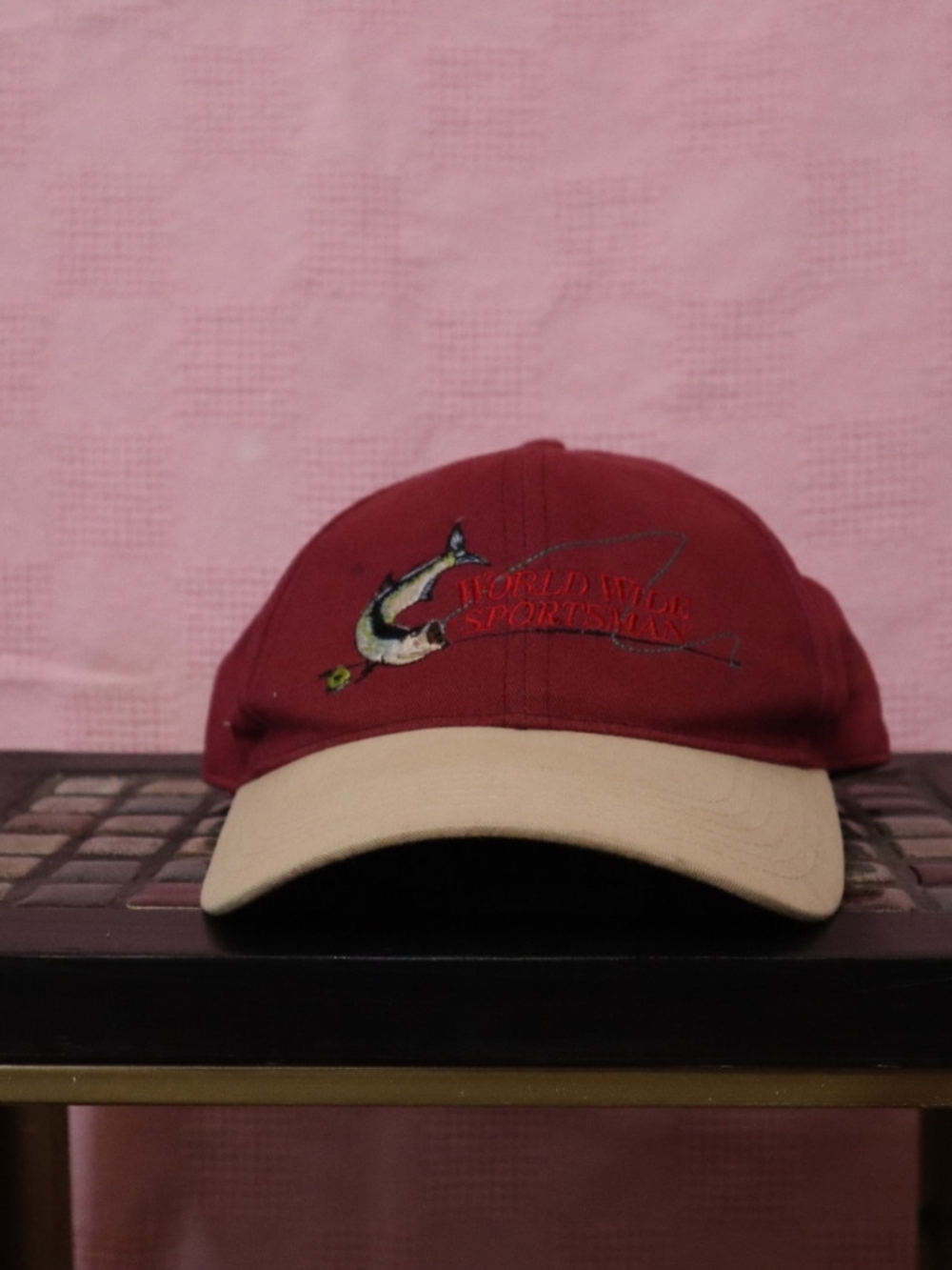 World Wide Sportsman Embroidered Fishing Cap - Burgundy & Beige